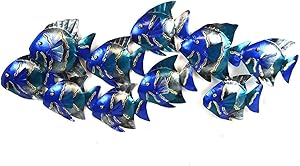 BEAUTIFUL UNIQUE blue NAUTICAL SCHOOL OF FISH CONTEMPORARY METAL WALL ART