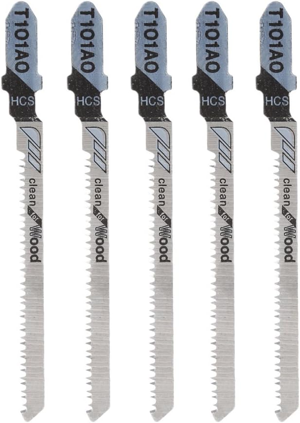 Abicial 5 Pcs T101AO HCS T-Shank Jigsaw Blades Curve Cutting Tool Kits for Wood Plastic