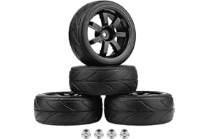 AllinRC PreGlued 12mm Hex Hubs Wheel Rims&2.56" Rubber Tires for 1/10 On-Road Touring Car Drift for Traxxas 4tec 2.0 3.0 Tamiya TT02 TT01 HPI RS4 HSP Flying Fish Wltoys 144001 Kyosho Fazer (Edition A)