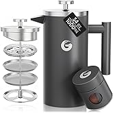 Coffee Gator French Press Coffee Maker 34 oz, Non-Toxic, Gray | Double Wall, 4-Layer Filter, Cold Brew Cafetera Tea Pot for Kitchen Travel Camping, Gifts, Decor, Bar Accessories