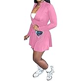 Adogirl Two Piece Tennis Skirt Sets for Women with Shorts Long Sleeve 2 Piece Outfits Zipper Jacket Pleated Mini Dress