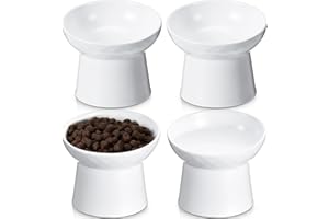 Tanlade 4 Pcs Ceramic Raised Cat Bowls, Elevated Tilted Cat Bowl, Stress Free, Backflow Prevention, Dishwasher and Microwave Safe for Indoor Kitten, Puppies(White)