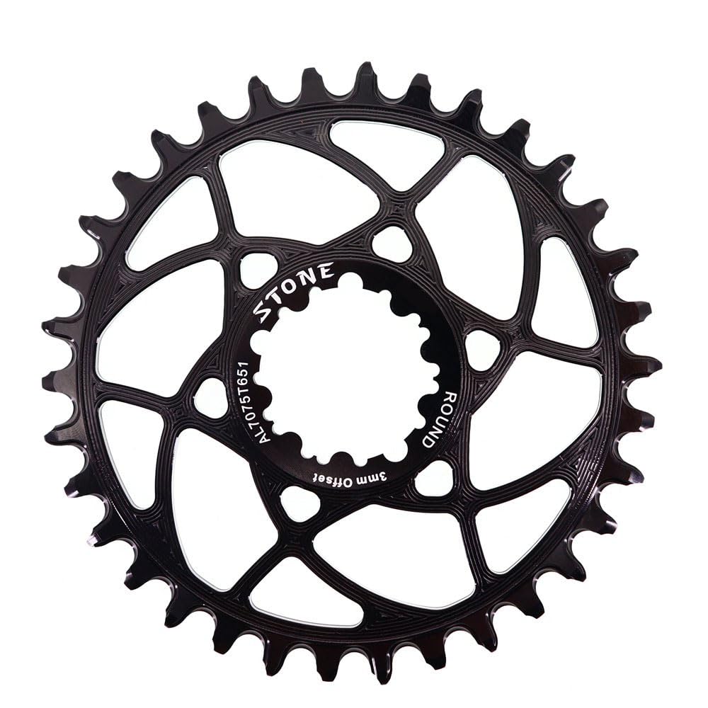 Stone Round/Oval Chainring Mount Direct Compatible with SRAM MTB 3 Bolts 3 Offset XX1, XX1 Eagle, X01, X01 Eagle, GX Eagle, X1-1400, GX-1400, S-2210, X0, X9, S1400 (Round, 34T)