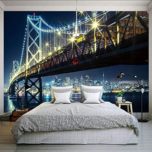 Xiutailtd カスタム3dhd写真写真壁紙モダンシティナイトビューブリッジリバーウォール壁画シルク壁紙