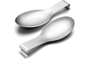 Spoon Rest Set of 2, E-far Stainless Steel Spoon Ladle Holder Spatula Rest for Kitchen Stove Top, Large Size & Dishwasher Safe