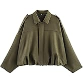 Csvinkiko Women's Faux Suede Bomber Jacket Oversized Pilot Coats Fall Lapel Zip Up Motorcycle Streetwear Outerwear