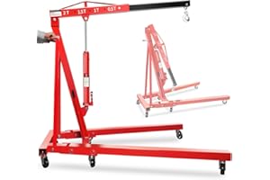 2 Ton (4,000 Lbs) Hydraulic Engine Hoist Crane – Heavy-Duty Folding Cherry Picker with 6 Locking Casters & 4 Adjustable Boom 