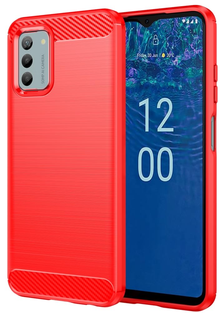 Folmecket Nokia G42 5G/G22 5G/G310 Case, Carbon Fiber Scratch Resistant,Shock Absorption Soft TPU Rubber Protective Cell Phone Cover for Nokia G42 5G/G22 5G/G310 6.56" Red