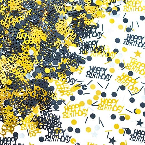 Black Gold Happy Birthday Party Table Confetti - Twinkle Stars Foil Metallic Sequins Confetti Wild One Baby Shower Birthday Nursery Party Sprinkles Confetti Decorations, 60g