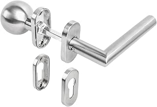 Gedotec Türgriff Zimmertür Wechselgarnitur Gartentor Türbeschlag Edelstahl L-Form auf Ovalrosette | München | Tür-Knopf - Drückergarnitur PZ - Profilzylinder | 1 Türgarnitur inkl. Befestigungsmaterial