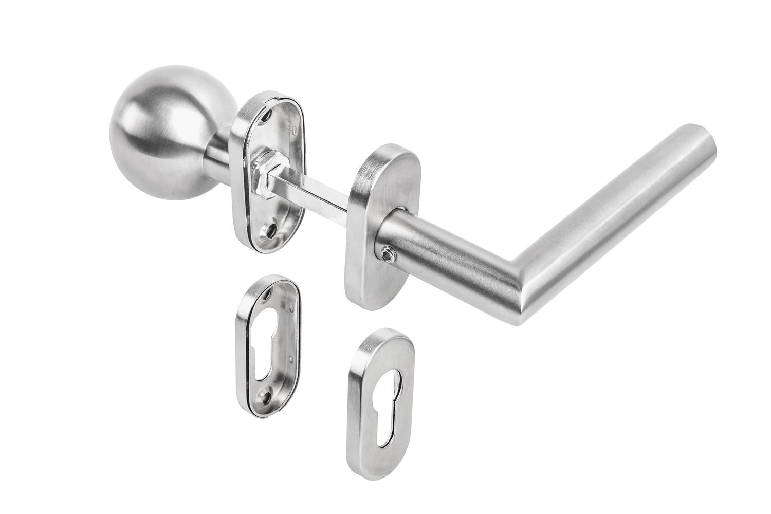 Gedotec Door Handle Room Door Handle/knob Garden gate Door Fitting Stainless Steel L-Shaped on Oval Rosette | MÜNCHEN | Door knob - Lever Handle Set PZ - Cylinder