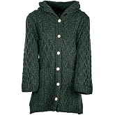 Ladies - Merino Wool - Irish Knit - Buttons Long Cardigan for Women with Hood and Front Pockets Made in Ireland