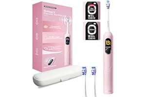 SAKYPRORAL Electric Toothbrush with AI Smart Screen for Adults Kids Teens | 150-Day Battery, Real-Time Brushing Map | Whitening Mode, 3-Min Timer, Travel Case | Family Sonic Toothbrush (G5S Pink)