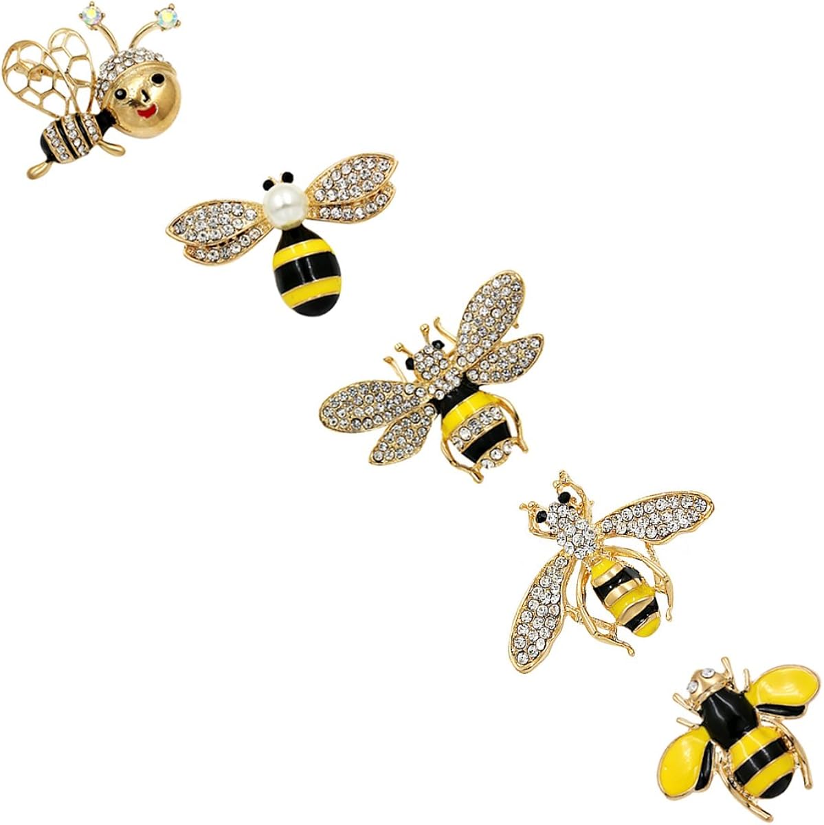 Apol Set of 5 Fashion Enamel Crystal Rhinestones Bee Themed Brooch Pin for Clothes Dress Scarf Decoration - Image 4