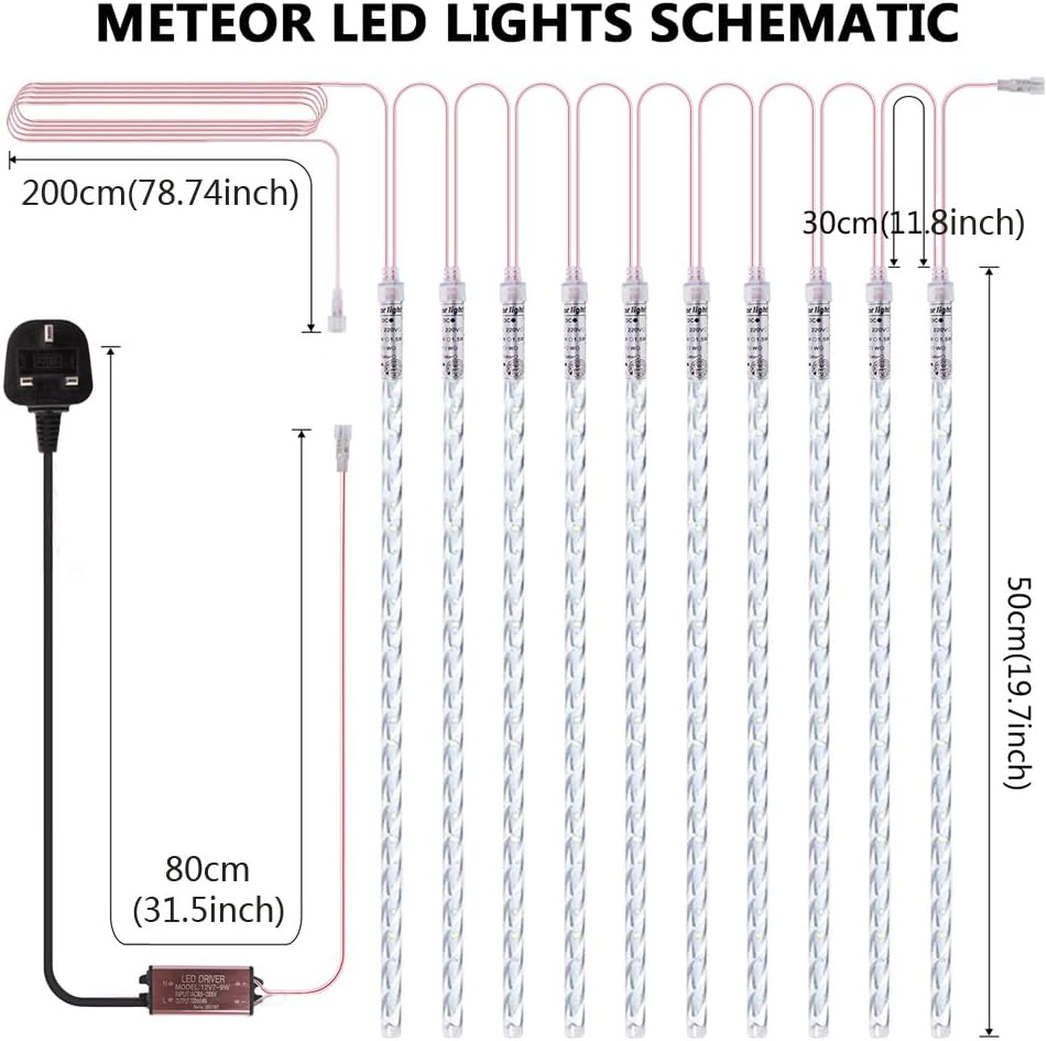 Vikdio Christmas Lights Outdoor, Meteor Shower Lights 50cm 10 Spiral Tubes 540 LEDs 3.15m Lit Length - Image 5