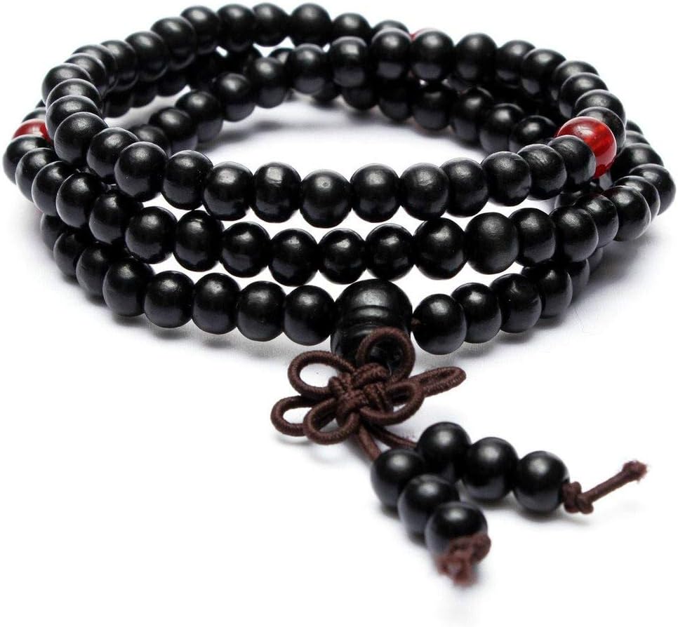 Black 108 0.6cm Prayer Beads Tibetan Buddhist Mala Buddha Bracelet Rosary Wooden Bangle Jewelry