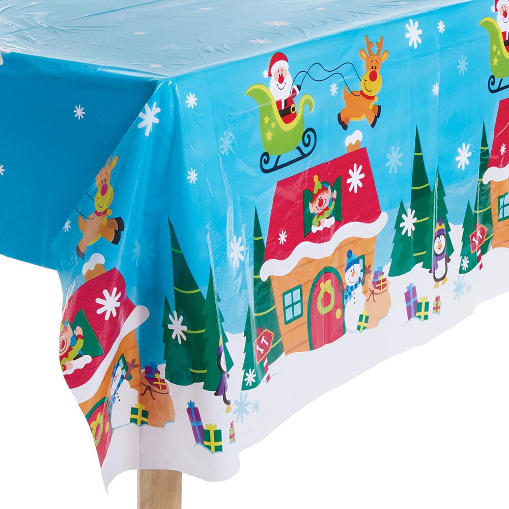 Baker Ross FX313 Christmas Party Table Cover - Pack of 1, Plastic Wipeable Table Cloth, Kids Party Table Decoration, Xmas Party Supplies, Party Table Cover