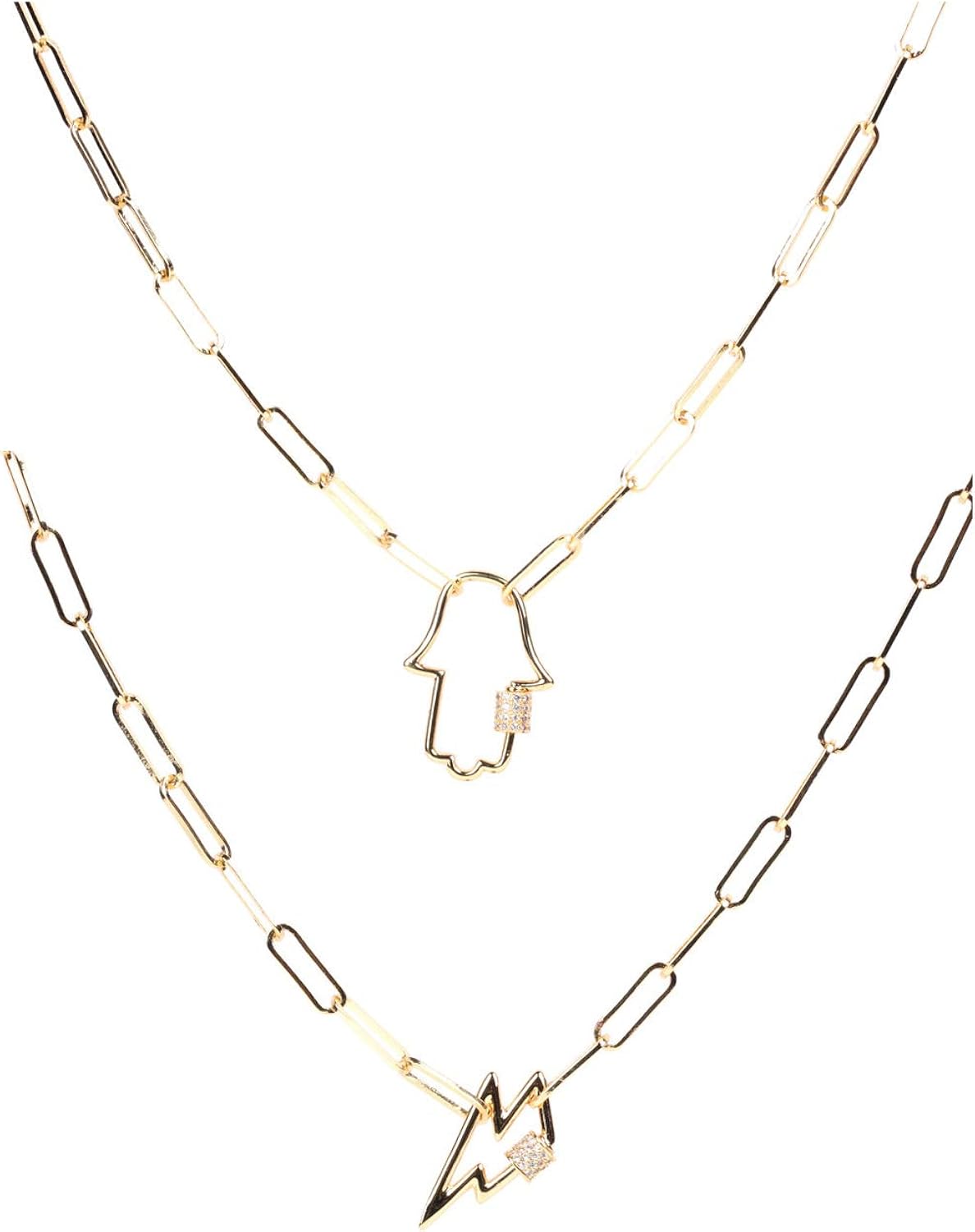 2 Pcs Gold/Silver Paperclip Chain Zircon Necklace for Women