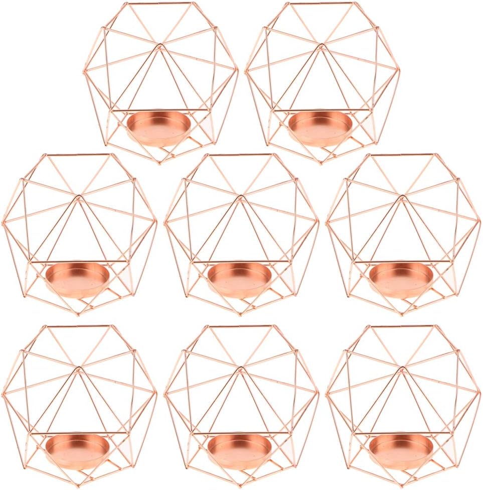 FLAMEER 8-Set Geometric Polished Tealight Candle Holder Table Top Centerpiece Weddings Events Parties Decor - Rose Gold
