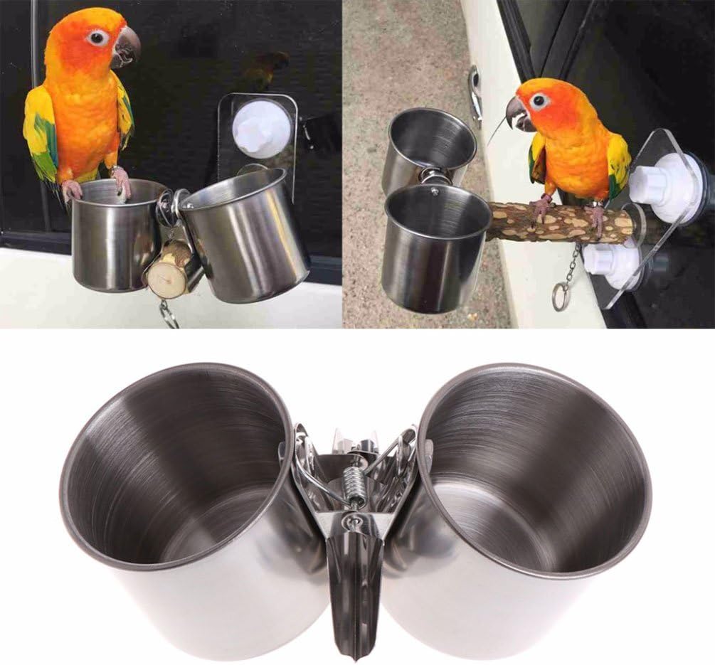 Bird Seed Feeder Cups Food Water Feeding Bowls with Clip for Parrot