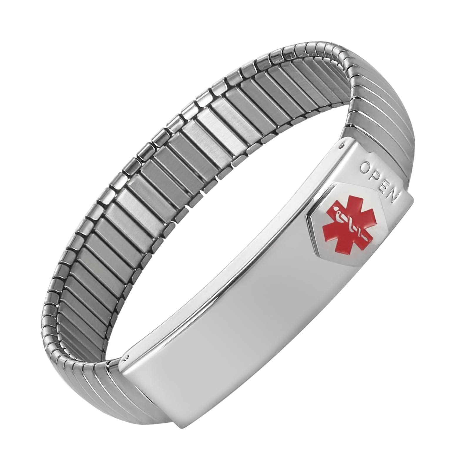 YINOX Medical Alert Unisex Stainless Steel Stretch Bracelet Available in Various Sizes Silver and Gold, 17 cm, Nickel, No stone