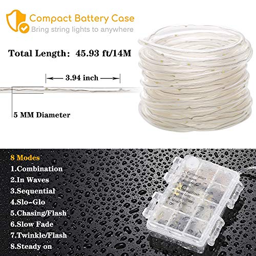 ALOVECO LED Rope Lights Battery Powered Rope String Lights with Remote Warm White 40FT 120 LEDs 8 Modes Outdoor Waterproof Dimmable Timer Memory Function IP67 Waterproof for Bedroom Kitchen Party - Thumbnail 4
