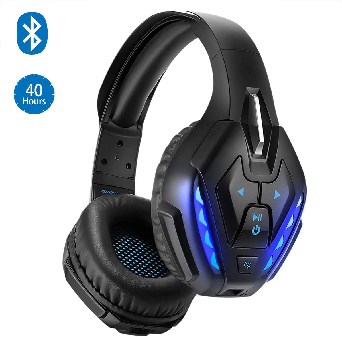 Bluetooth Wireless Gaming Headset, Gamer Headphone for PS4 PC Xbox One Nintendo Switch, Detachable Wired Over Ear Headset with 7.1 Stereo Bass Surround, Noise Canceling Mic, 40H Playtime (Blue)