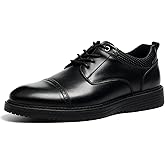 Hantatop Mens Dress Shoes Genuine Leather Lace Up Cap Toe Casual Oxford Shoes Comfortable Business Formal Derby Dress Sneakers for Office Wedding Church