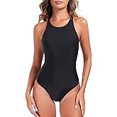 Colloyes Women's High Neckline One Piece Cross Back Swimsuit Bathing Suits
