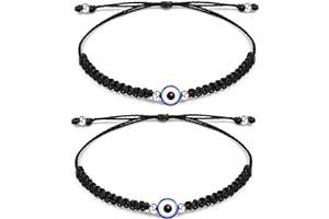 Jewanfix Evil Eye String Bracelets Handmade Black String Evil Eye Bracelet for Women Men Teen Girls Boys 2pcs