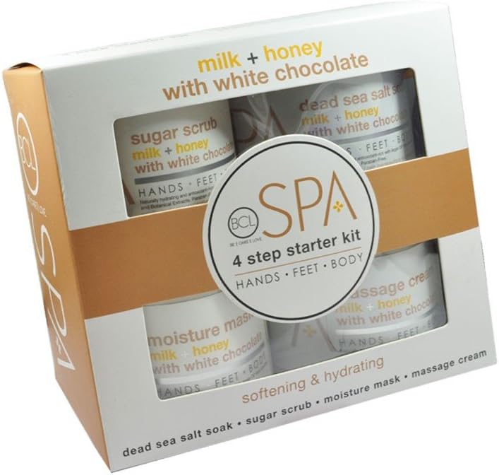 Spa Organics HONEY + MILK 4 Step Starter Kit Softening and Hydrating Dead sea salt soak sugar scrub moisture mask and massage cream