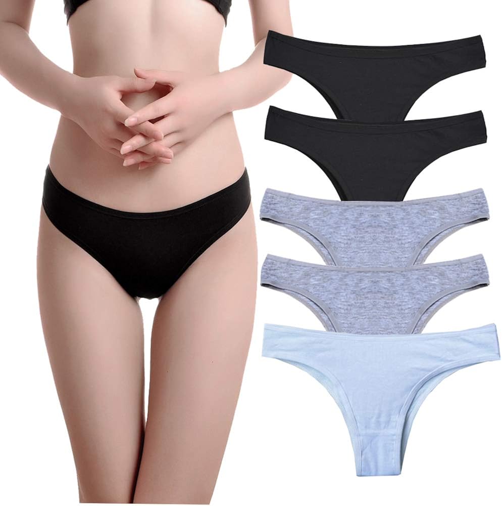 Nightaste Womens Cotton Cheeky Bikini Underwear Pack of 5pcs Low Rise Half Back Coverage Tanga