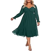 Talisea Plus Size Dresses Sweetheart Neckline Long Sleeves Chiffon Party Cocktail A Line Curvy Womens Midi Dress