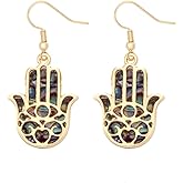 MANZHEN Good Luck Protection Abalone Paua Shell Hamsa Hand Dangle Earrings