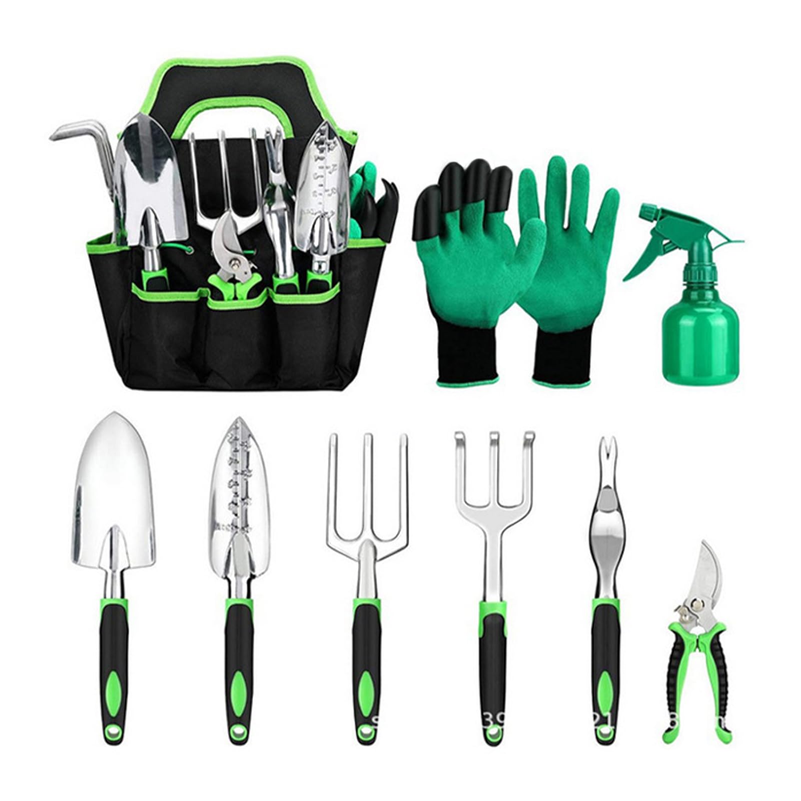 Jauhmui 9-Piece Aluminium Garden Tool Set with Storage Bag, Ergonomic Wooden Handles, Ideal for Gardening
