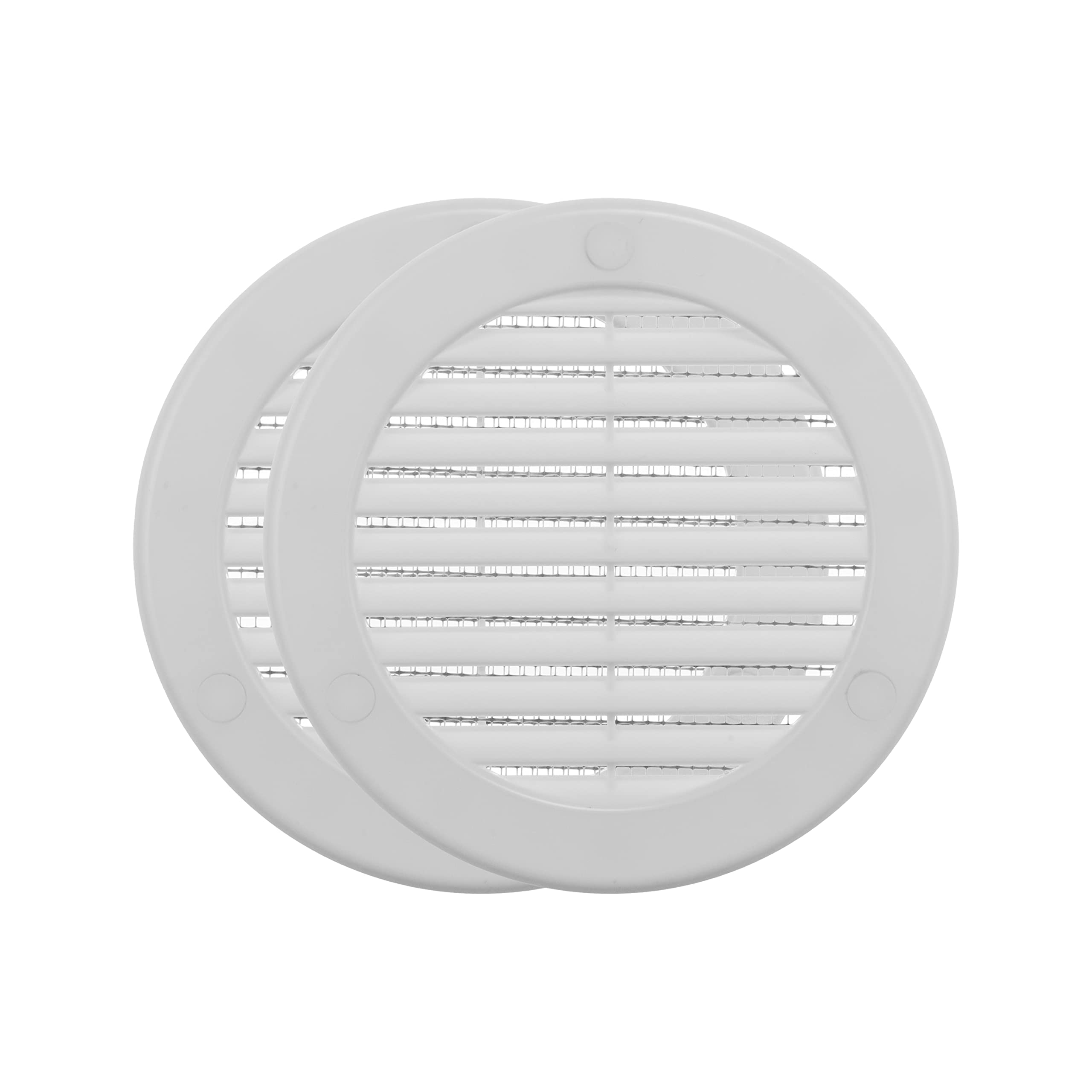 Vent Systems 100 mm / 4" Inch (Opening Dimensions) - Pack of 2 - White Soffit Vent Cover - Plastic Round Air Vent Grille - Built-in Mesh Screen - HVAC Register Louver for Bathroom, Home, Kitchen