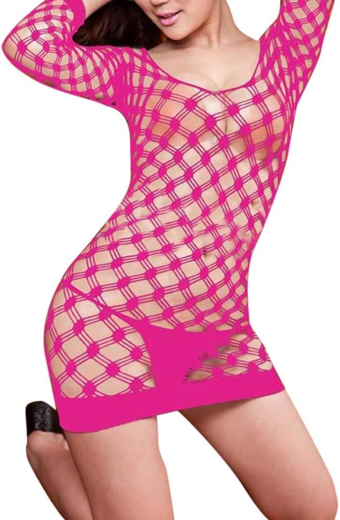 Ruhiku GW Sexy Womens Mesh Chemise Dress Fishnet Lingerie Babydoll Nighties Minidress Perspective Lingerie