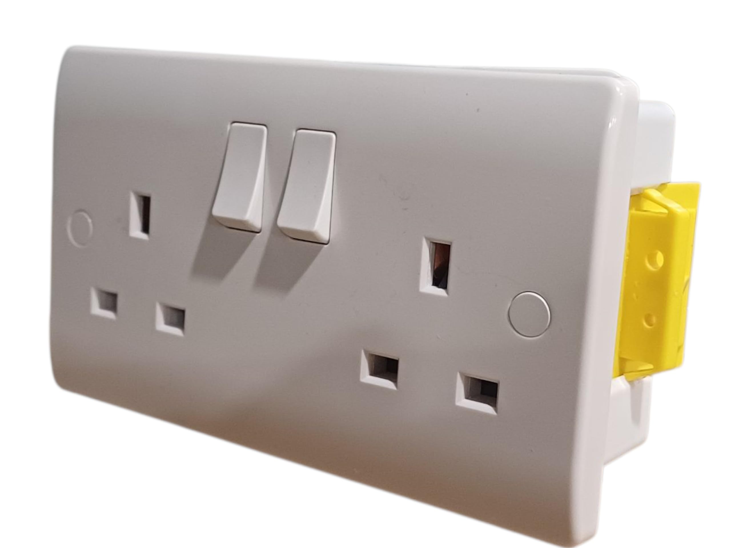 Double SOCKET, 35mm 2-Gang Flush Plasterboard Box, Curved Edge, White, Stylish and Robust