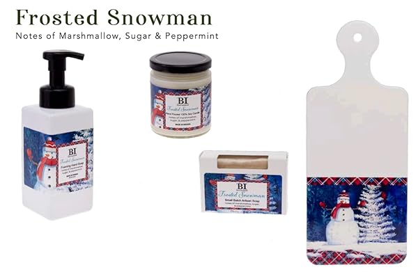 BOSTON INTERNATIONAL SCENTED FOAMING HAND SOAPS MADE IN THE USA CHRISTMAS HOLIDAY FOAM SOAP AND PUMP DISPENSER, 16 OUNCES, FROSTED SNOWMAN (MARSHMALLOW, SUGAR, PEPPERMINT)