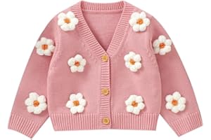 Opewod Baby Girl Cardigan Toddler Warm Knit Sweater V-Neck Button Long Sleeve Coats Fall Winter Clothes