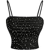 Floerns Women's Rhinestone Spaghetti Strap Crop Cami Top Ruched Going Out Camisole