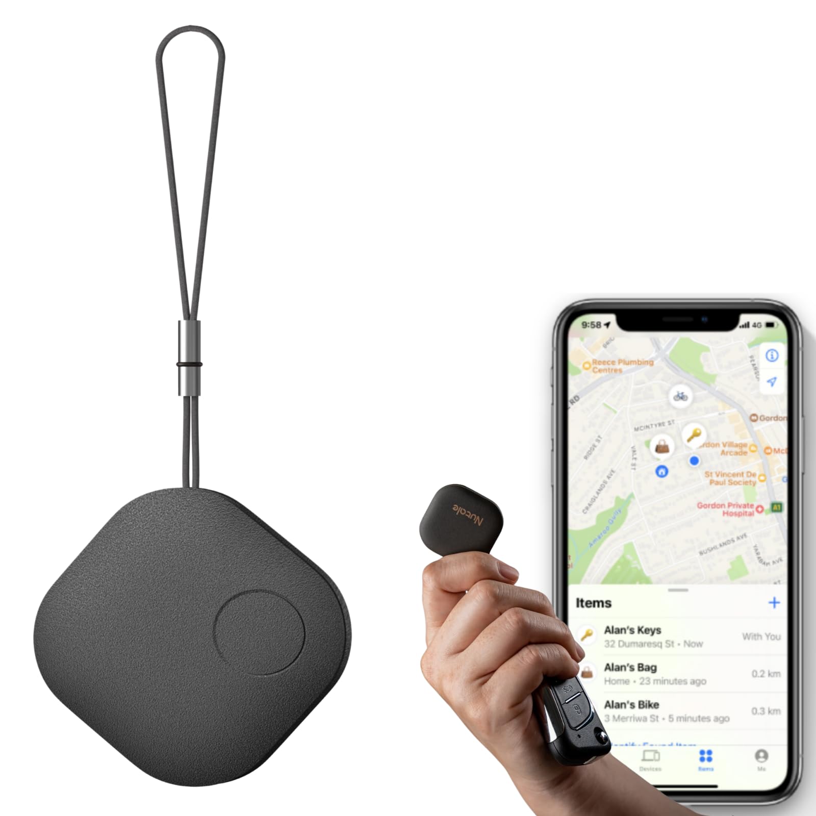 Nutale Tag Bluetooth Tracker Item Finder 2PCS - Works with Find My (iOS Only) - Smart Tracker Key Finder Locator (Not for Android) for Keys Luggages Bags Suitcases Wallets (1-Black)