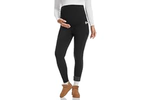 Happy.angel Women's Maternity Fleece Lined Leggings with Pockets Thick Thermal Pregnancy Yoga Pants Warm Winter Plus Size