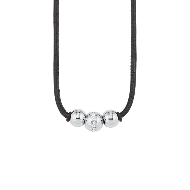 s.Oliver Damen Lederhalsband mit Anhänger Edelstahl Swarovski Kristalle schwarz 42+3cm