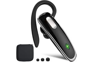 Jinreoo Bluetooth Headset, V5.1 Ultralight Wireless Handsfree Earpiece Cell Phone with Noise Cancellation Microphone for PC Tablet/Laptop Computer, Headphones for Trucker/Driver/Business- Black