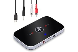 OZVAVZK Bluetooth 5.0 Transmitter Receiver, 2-in-1 Wireless Aux Bluetooth Adapter for Stereo Receiver, with Aux 3.5mm R/L Cable for Home Stereo/Speakers/Headphones/TV/BT Headphones