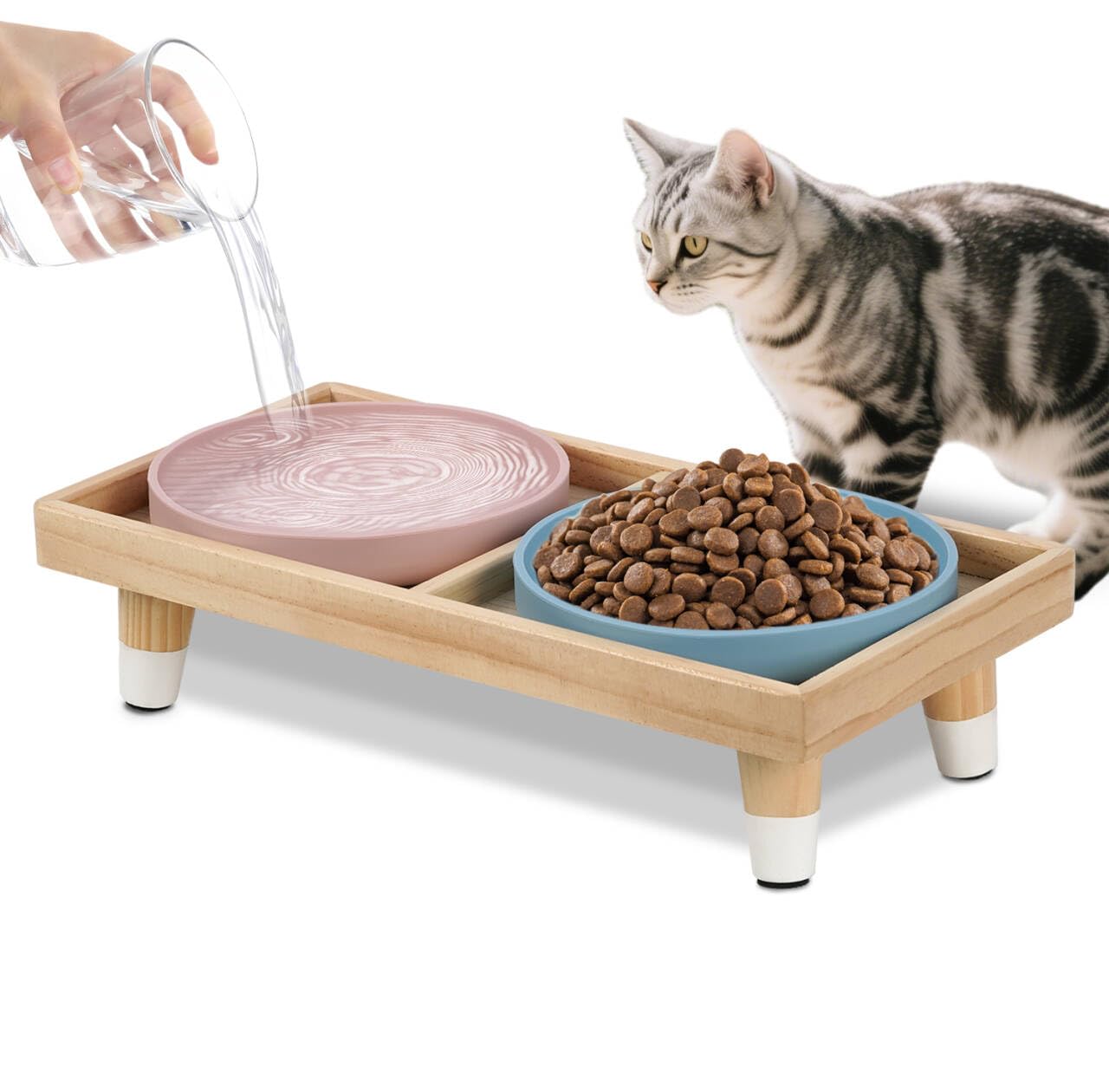 Photo 1 of Cat Food Bowls,7" Wide Puppy Plates Whisker Fatigue Pet Feeding Dishes,Pet Feeding Station for Cats & Small Dogs,Anti Whisker Fatigue(2Shallow Dish+Stand)