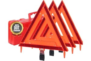Windproof Reflective Roadside Triangles, 3 Pack, Weighted Base, Foldable, Safety Hazard Early Warning Sign, Triangular Warnin