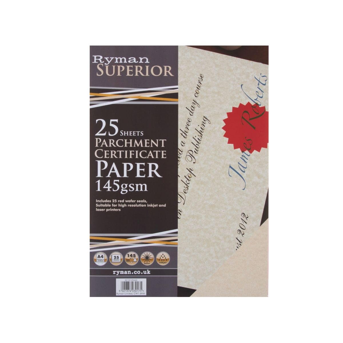 Ryman Certificate Paper A4 145gsm 25 Sheets - Color: Cream