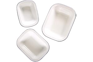 Webake Enamelware Roasting Pan 3 Pack Enameled Steel Oblong Pie Pan Pie Dish Roaster Pan Food Containers, Solid White with Blue Rim
